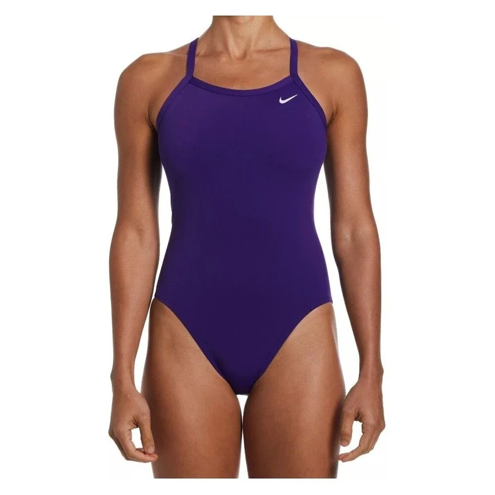 Nike Youth Girl's Solid Royal Purple Racerback One Piece Swim Suit Sz 20 New